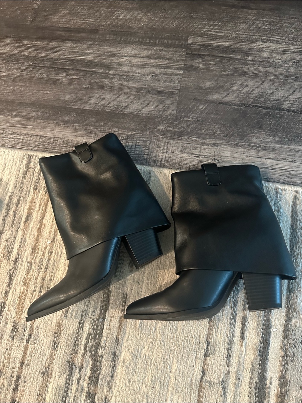 Black Fold-Over Block Heel Women's Boots